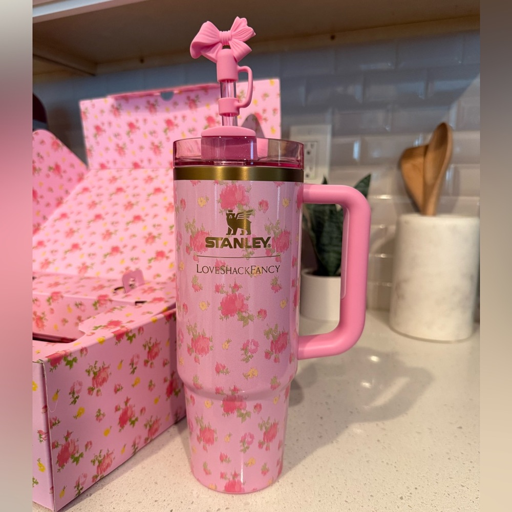 Stanley Pink Floral Tumbler with Bow Lid